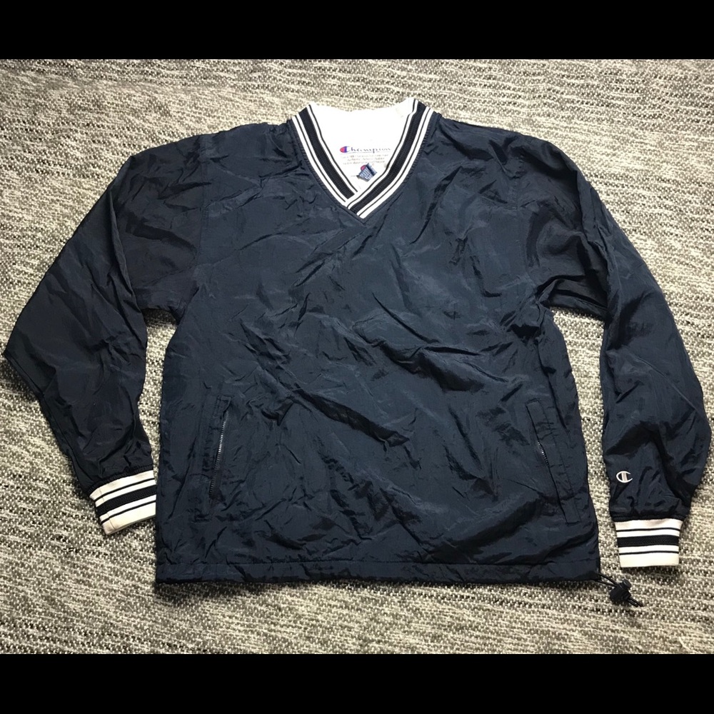 Vintage Champion Navy Blue V Neck Windbreaker